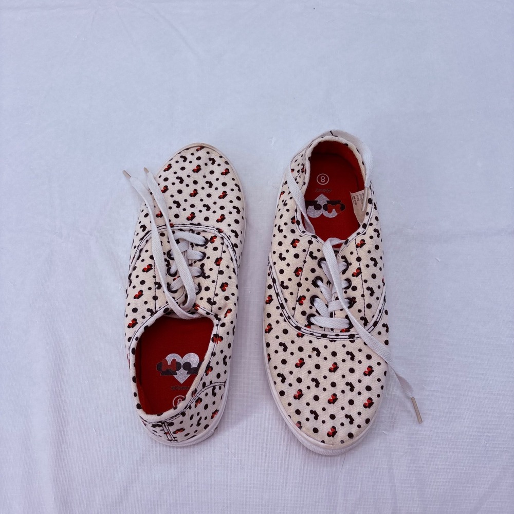 Disney Womens Minnie Mouse Polka Dot Canvas Low Top Sneakers Cream Red Size 8